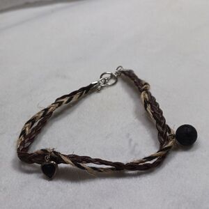 Brown & Tan Hemp Anklet Bracelet & Heart Copper Dangle Earrings  1 Price